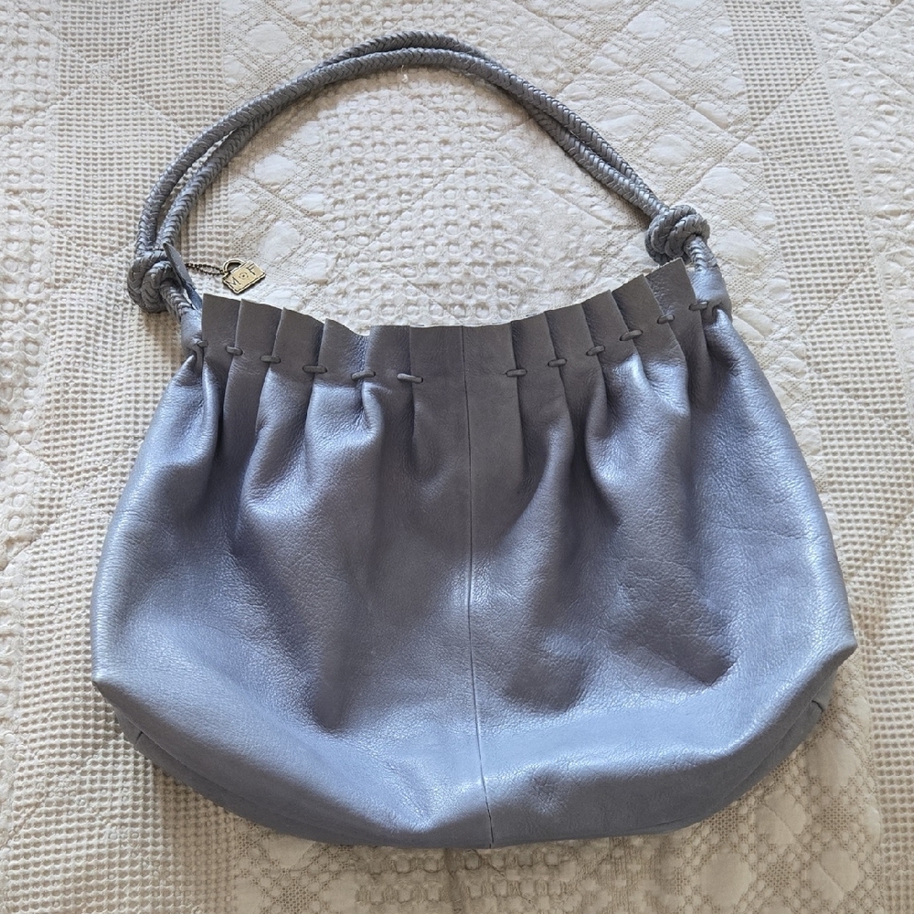 Mary Frances Leather Blue Hobo Bag Roped Handles Feminine Spring Anthropologie